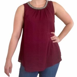 Elodie Maroon Beaded Sleeveless Blouse XL